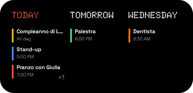 Three-day agenda widget, 4×2