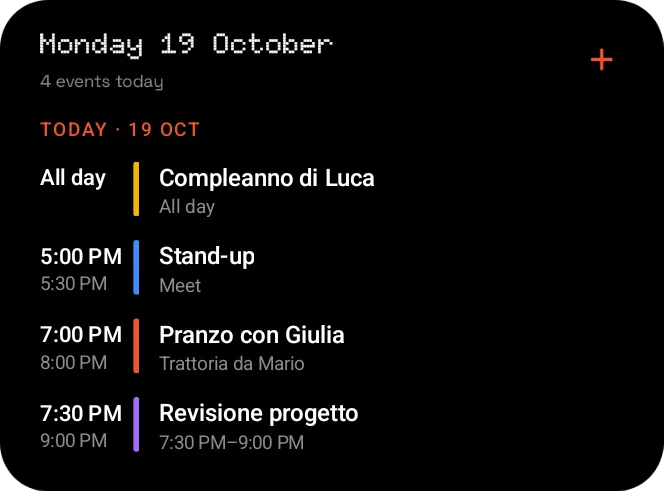 Agenda list widget, 4×3